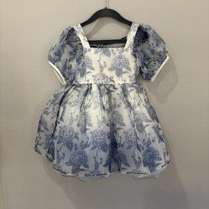 Pleiades white graduating to blue short sleeve dress, chiffon overlays